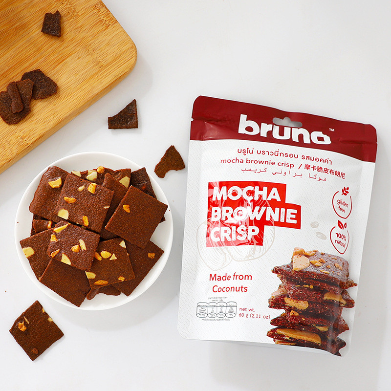 ประเทศไทยนําเข้า bruno Thai Milk Tea Mocha Chocolate Flavour Brownie Nut Chips บิสกิตของว่าง