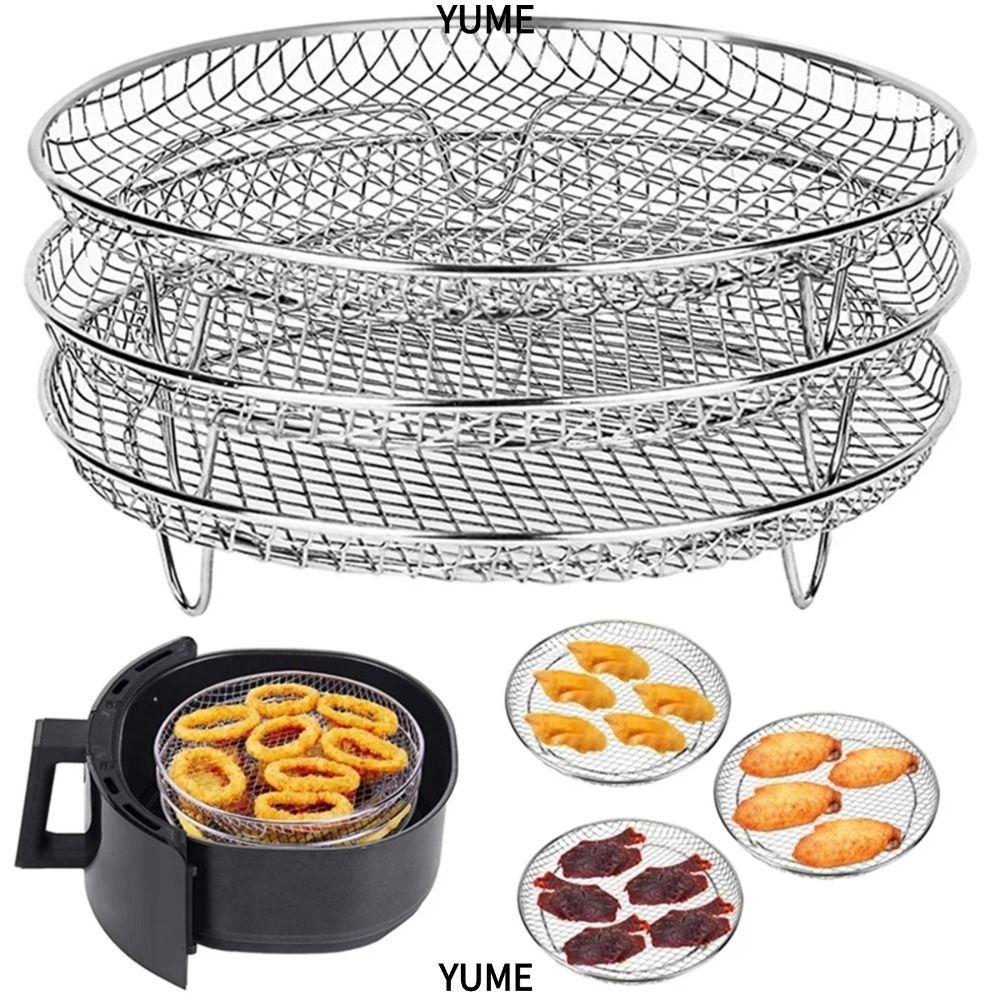YUME 1 PC Air Fryer Rack Stackable Grill Rack ตะกร้าย่างสแตนเลส Non-Stick Airfryer ถาดตะแกรงลวดตะกร้าอุปกรณ์ครัว