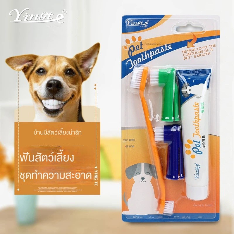 ชุดยาสีฟันและแปรงฟันสัตว์เลี้ยง 🐾 สำหรับสุนัขและแมว แปรงฟันแบบนิ้ว ใช้ครั้งเดียว