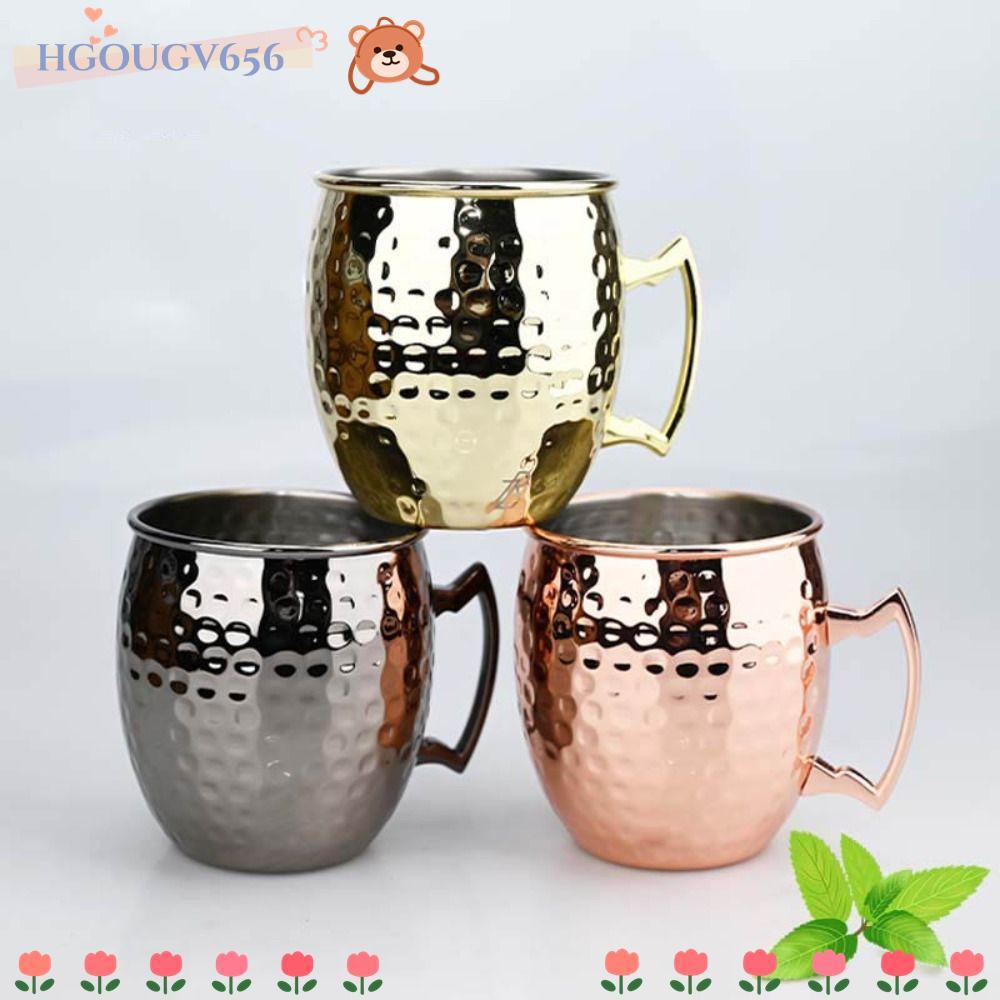 HGOUGVT ถ้วยแก้ว, Handcrafted Moscow Mule ถ้วยทองแดงบริสุทธิ์,พร้อมที่จับโลดที่แข็งแกร่งเรียบหนาค้อน
