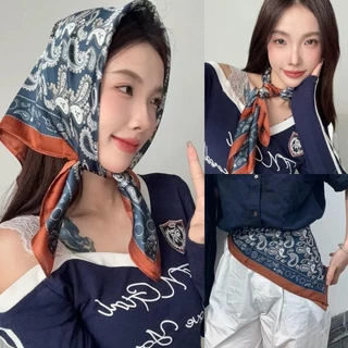 Miss_J พร้อมส่งจากกทม🎀ผ้าพันคอซาติน ผ้ามัดผมเกาหลี ลายสวยสีสดใส 70*70ซม