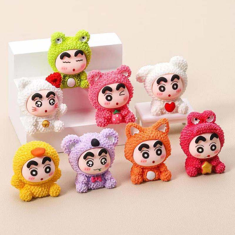 เซ็ต 8 ชิ้น การ์ตูนแอนิเมชั่นสัตว์ Crayon Shin-Chan ทำจากเรซินสำหรับงาน DIY เครื่องประดับเดสก์ท็อปและในรถยนต์
