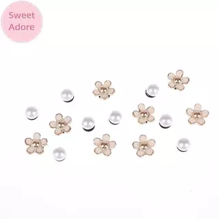 SweetAdore 16 ชิ้น ชุดอุปกรณ์เสริมรองเท้า ลายดอกไม้และไข่มุก 3D สำหรับการตกแต่งรองเท้าในฤดูร้อน