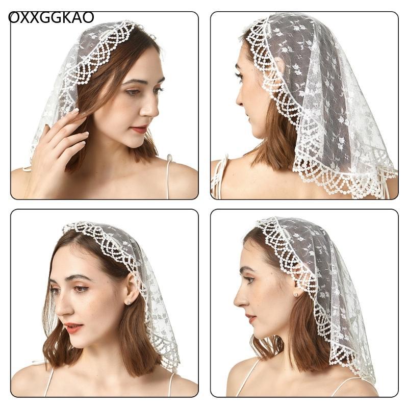 OXXGGKAO Elegant Lace Veil อย่างเป็นทางการ Occasion Mass Veil Headscarf สําหรับการชุมนุมทางศาสนา