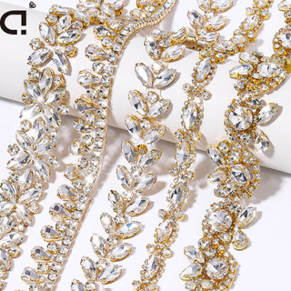 91 ซม.ฐานทองคริสตัล Rhinestone Chain Trim ริบบิ้นสําหรับเสื้…