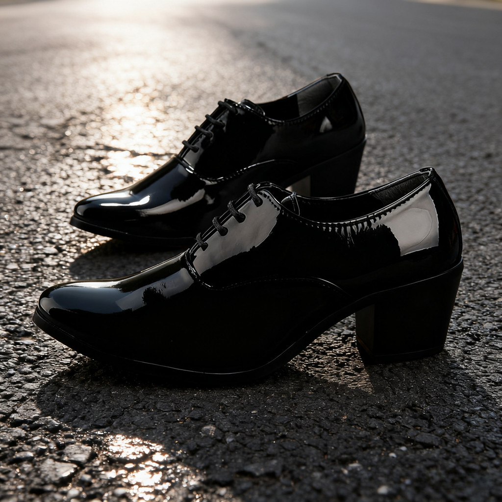 Oxfords แบบผูกเชือกหนังสิทธิบัตรสีดําสําหรับผู้ชาย, รองเท้าชุดเดรสส้นก้อนสําหรับงานแต่งงานสําหรับธุรกิจอย่างเป็นทางการ