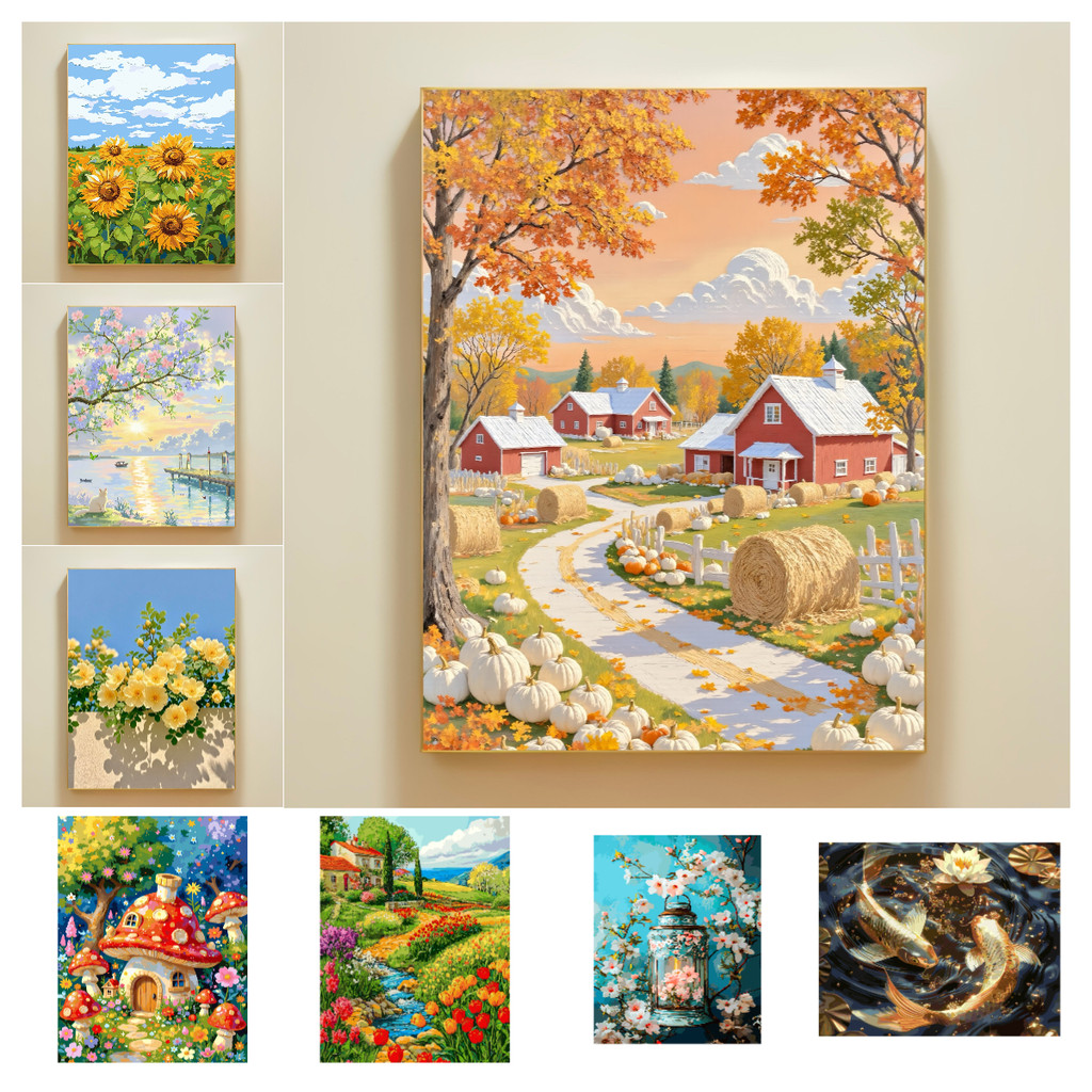 PLHealing ทิวทัศน์ 5D DIY ภาพวาดเพชร/ภาพสีน้ํามันดิจิตอลคริสตัลปักครอสติสเพชรเต็มโมเสคเพชรชุดเย็บปักถักร้อย Rhinestone ตกแต่งบ้าน