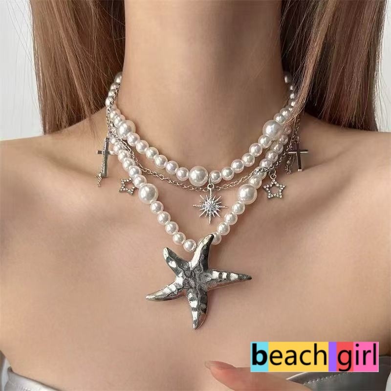 beach girl💙💙ไข่มุก necklace ปลาดาว จี้ สร้อยคอ แฟชั่น สร้อยคอ สวมใส่ได้ทุกวัน อเนกประสงค์ ความรู้สึกระดับไฮเอนด์