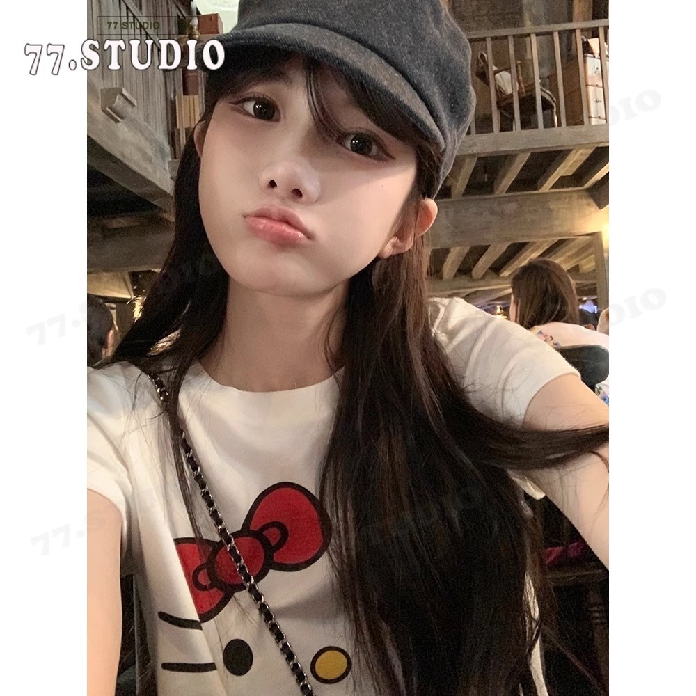 (พร้อมส่งจากกทม มาถึงใน 2วัน）เสื้อครอป cotton t shirt ลายการ์ตูน สีขาว แขนสั้น เสื้อเชิ้ตผู้หญิง baby tee S-XL รูปที่ 2