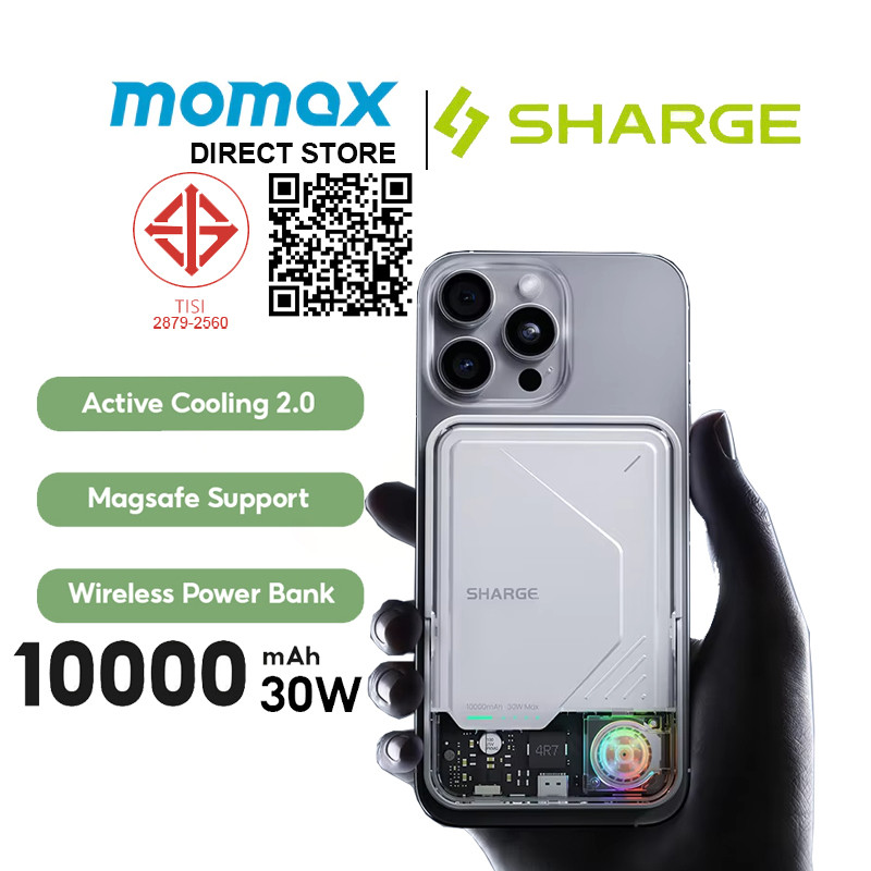 Sharge ICEMAG 2 Power Bank Qi2 10000mAh Powerbank แบบพกพาแบบแม่เหล็กพร้อม Active Cooling ขาตั้งแบบพั