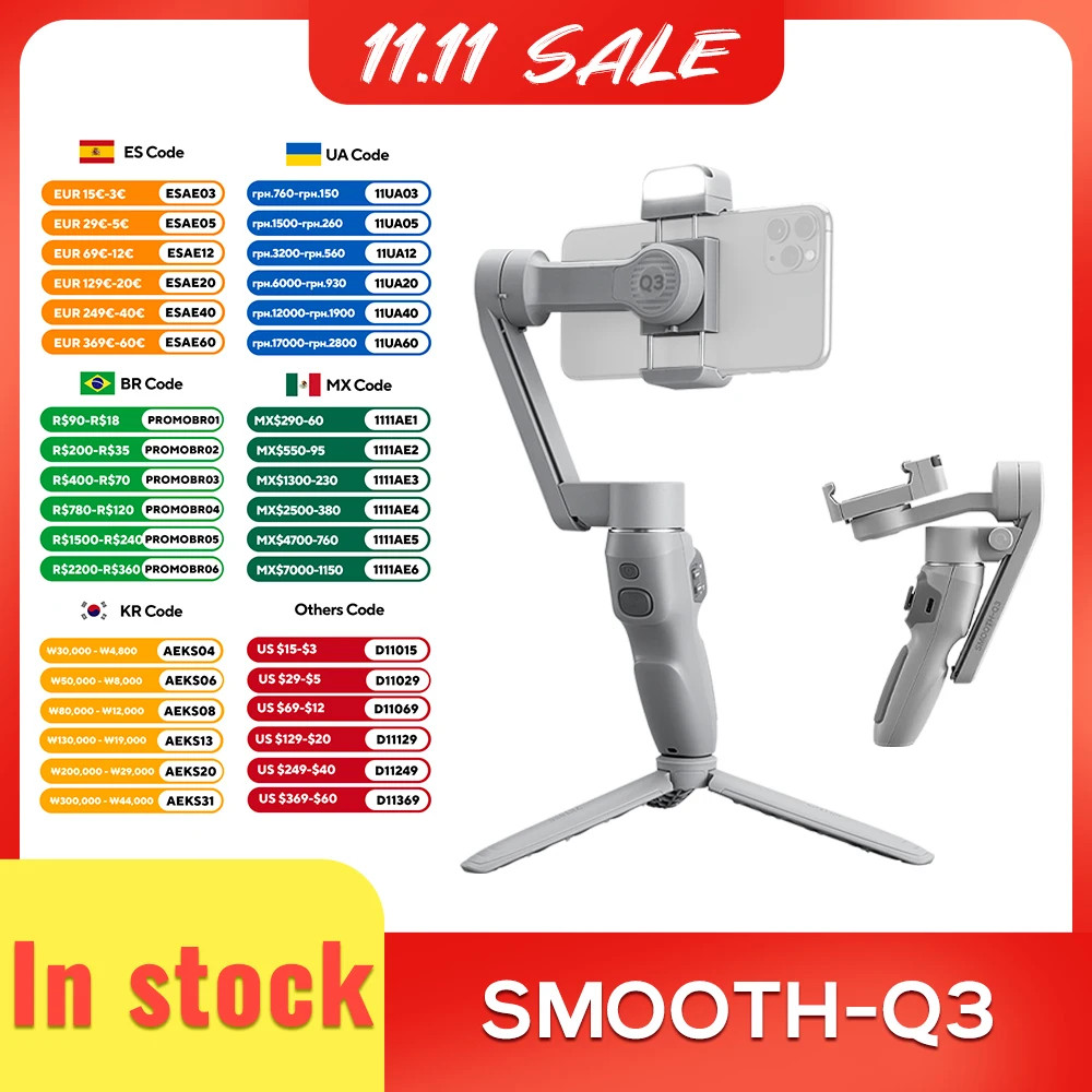 ZHIYUN อย่างเป็นทางการ SMOOTH Q3 โทรศัพท์ Gimbal สมาร์ทโฟน 3 แกนมือถือ Stabilizer เติมแสงสําหรับ iPh