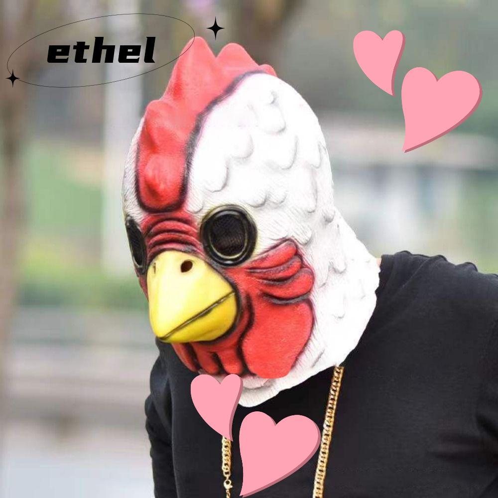 ETHEL เครื่องแต่งกายไก่, อุปกรณ์ประกอบฉากปาร์ตี้ Latex Deluxe Cock , สัตว์การ์ตูนที่สมจริง Carnival Rooster Head Cover Miami คอสเพลย์