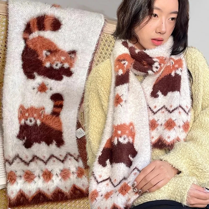 ผ้าพันคอขนเทียมอบอุ่น สำหรับฤดูหนาว ดีไซน์ลายหมีน้อยน่ารัก และอเนกประสงค์
