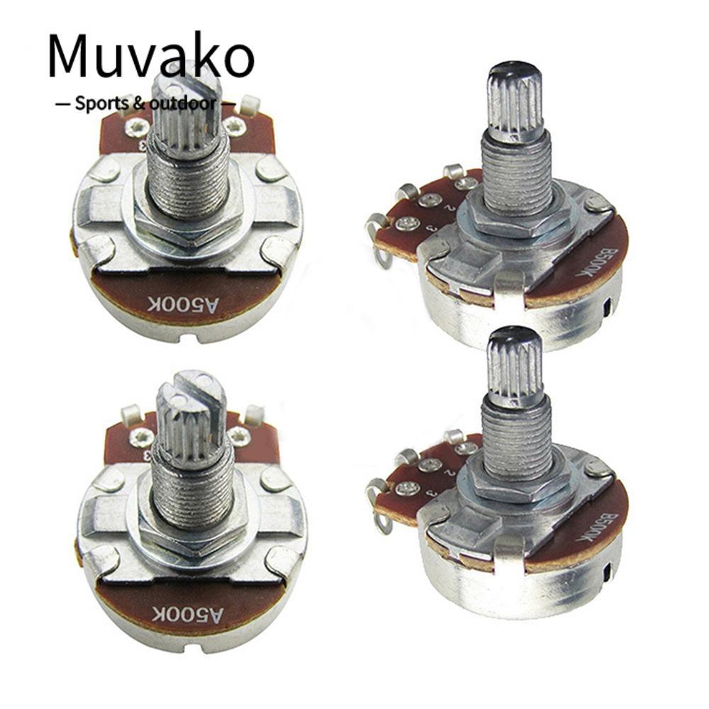 MUVAKO Volume Tone Guitarra Pot, 18 มม.A500K/B500K/A250K/B250K แยกเพลา Linear Taper หม้อ, ทนทานโลหะเงินยาว Potentiometer กีตาร์ไฟฟ้า