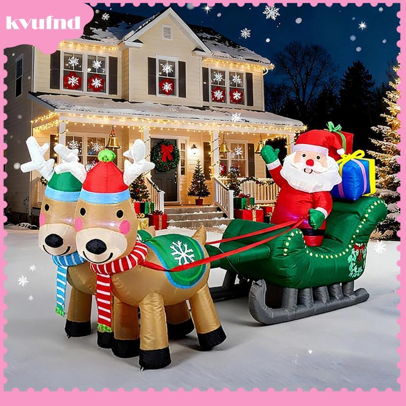 [kvufnd] คริสต์มาส Inflatable Weatherproof ขนาดใหญ่ Santa และ Reindeer Sligh Blow up Yard ตกแต่งสําห