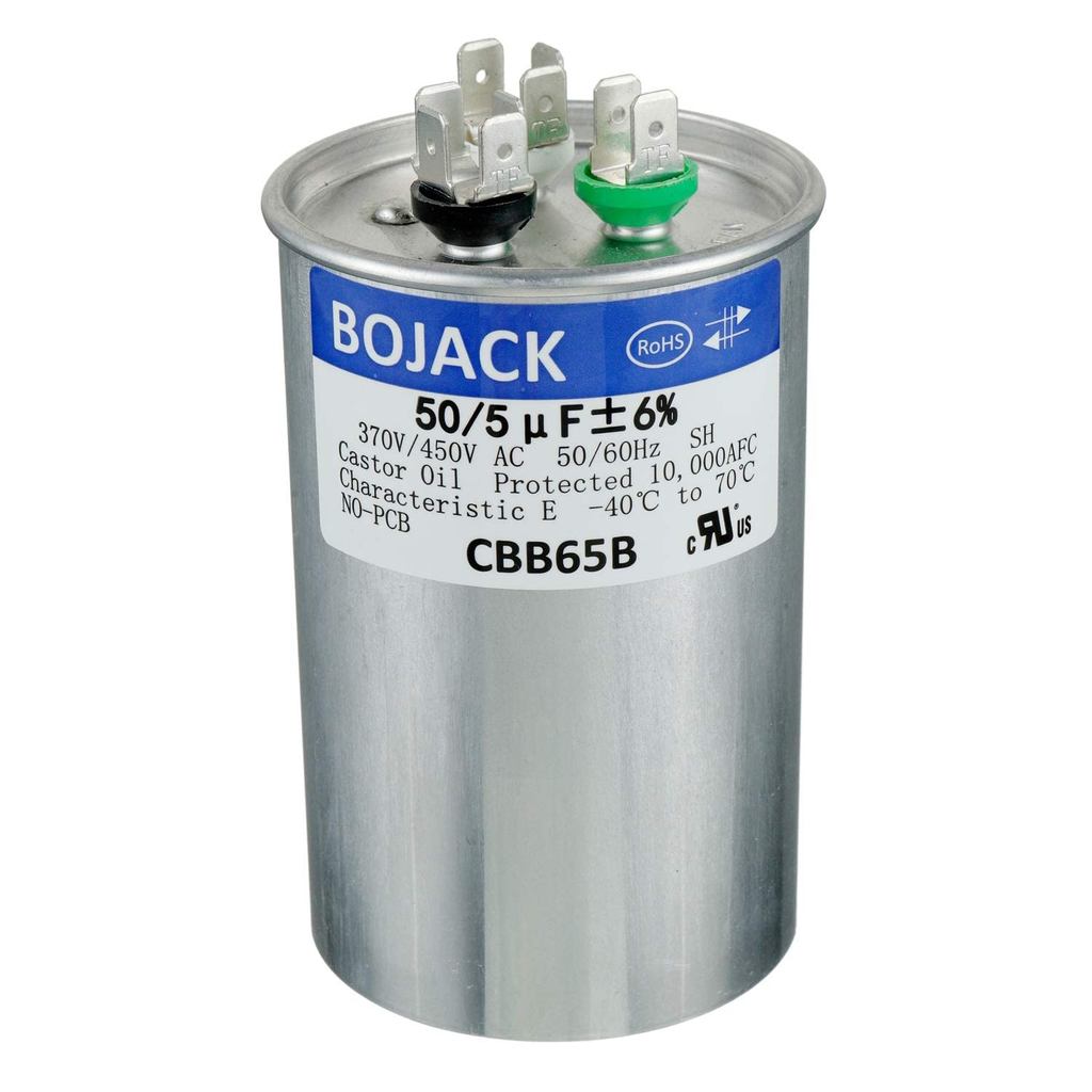 BOJACK 50+5uF 50/5MFD ±6% 370V/440V CBB65 Dual Run Circular Start Capacitor สําหรับ AC มอเตอร์ Run ห