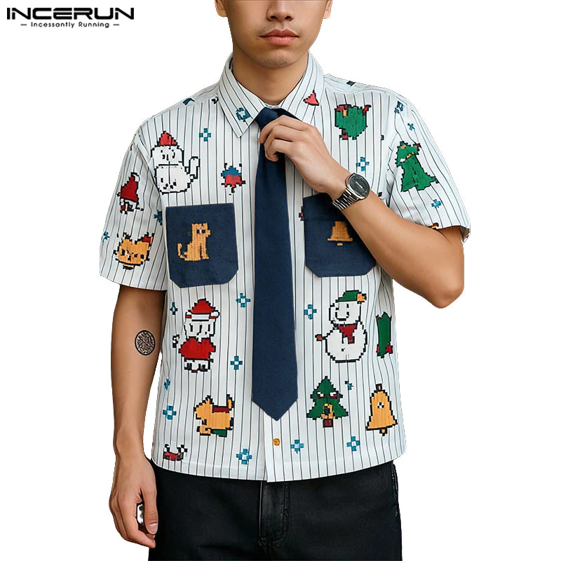 เสื้อแขนสั้นผู้ชาย สไตล์เกาหลี ลายการ์ตูนและพิมพ์ที่ตลก สำหรับฤดูร้อน