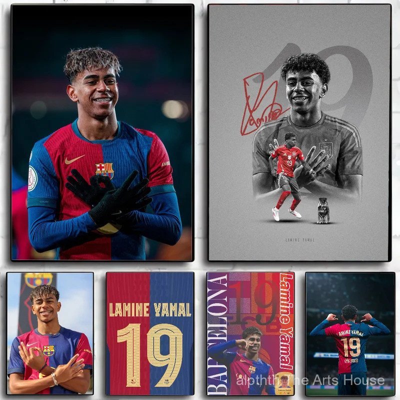โปสเตอร์ HD ลาย Lamine Football Player Y-Yamals 19 ในสไตล์วินเทจ สำหรับการประดับห้องพัก บาร์ หรือคาเ