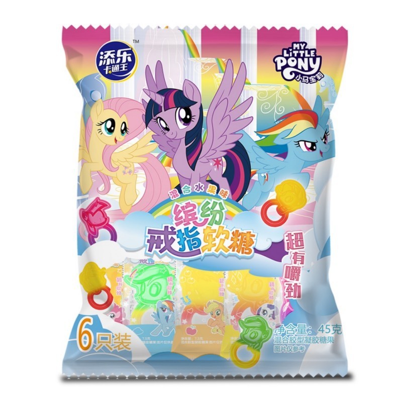 Tinle My Little Pony Ring Gummy รสผลไม้สีสันสดใสซูเปอร์มาร์เก็ตขนมเด็ก Candy 45g กระเป๋า 10.31A