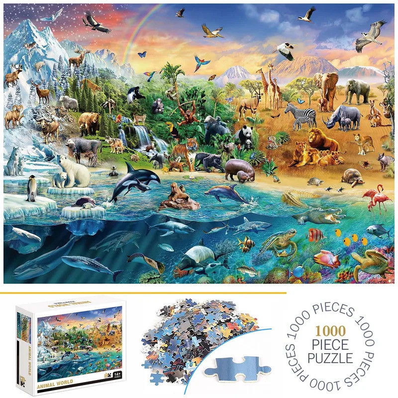 1000 Pieces Animal World Jigsaw Puzzles for Adults Home Decor Games Family Fun Floor Puzzles Educati