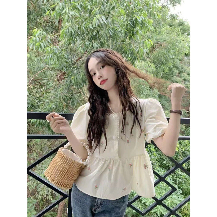 เสื้อคอเหลี่ยมแขนพัฟลายดอกไม้ thumbnail 5