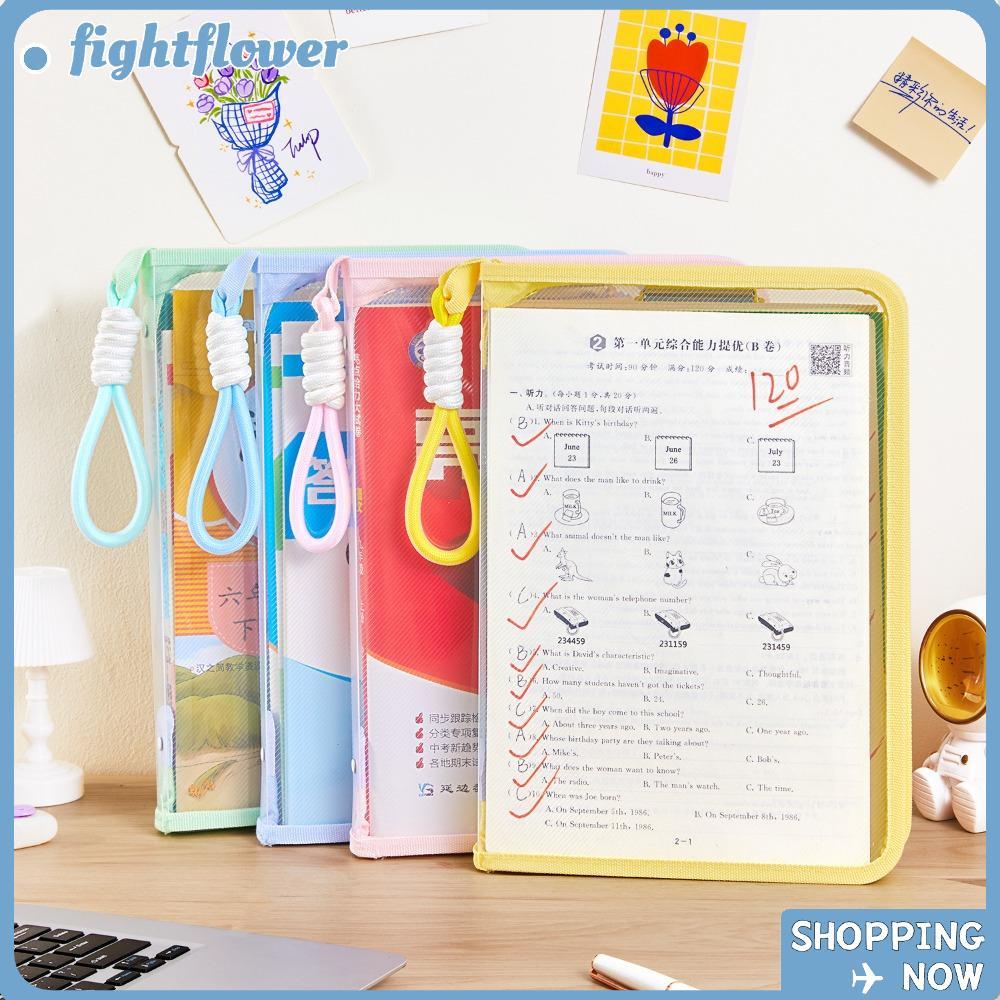 FIGHT Zipper File Bag, Multifunctional Transparent Storage Organizer Bag, Space Saving Candy Color L