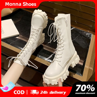 รองเท้าบูทหุ้มข้อสไตล์เกาหลี หัวกลม ซิปข้างรองเท้าบูทมาร์ติน…