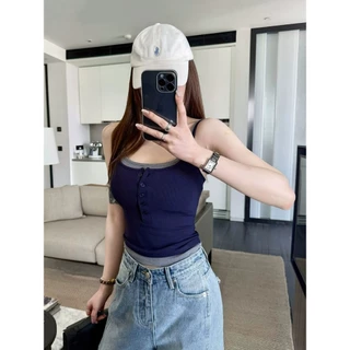 🎀Miss Kitty เสื้อสายเดี่ยวแต่งสองชั้น มีเสริมฟองน้ำในตัว แขนกุด เสื้อผ้าแฟชั่นผู้หญิง