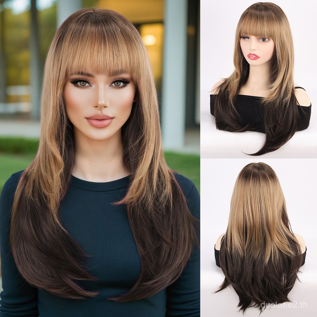 วิกผมสังเคราะthouseผมสุภาพสตรี สไตล์ฟรานซ์ อเมริกัน ทรงผมหยิกยาว โทนสีบลอนด์ธรรมชาติ มีคลื่นนิดๆ พร้