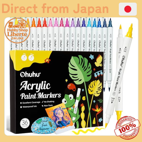 [Direct Japan]  Ohuhu acrylic markers brush type, fine type, 36 color set acrylic pen, cotton type, 