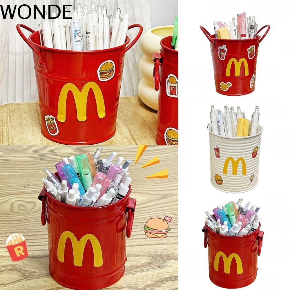 WONDE ที่ใส่ดินสอ, Mental ขนาดใหญ่-ความจุปากกา,น่ารักสไตล์อเมริกัน Retro Multifunctional McDonalds สติกเกอร์เดสก์ท็อปเครื่องเขียน Organizer นักเรียน