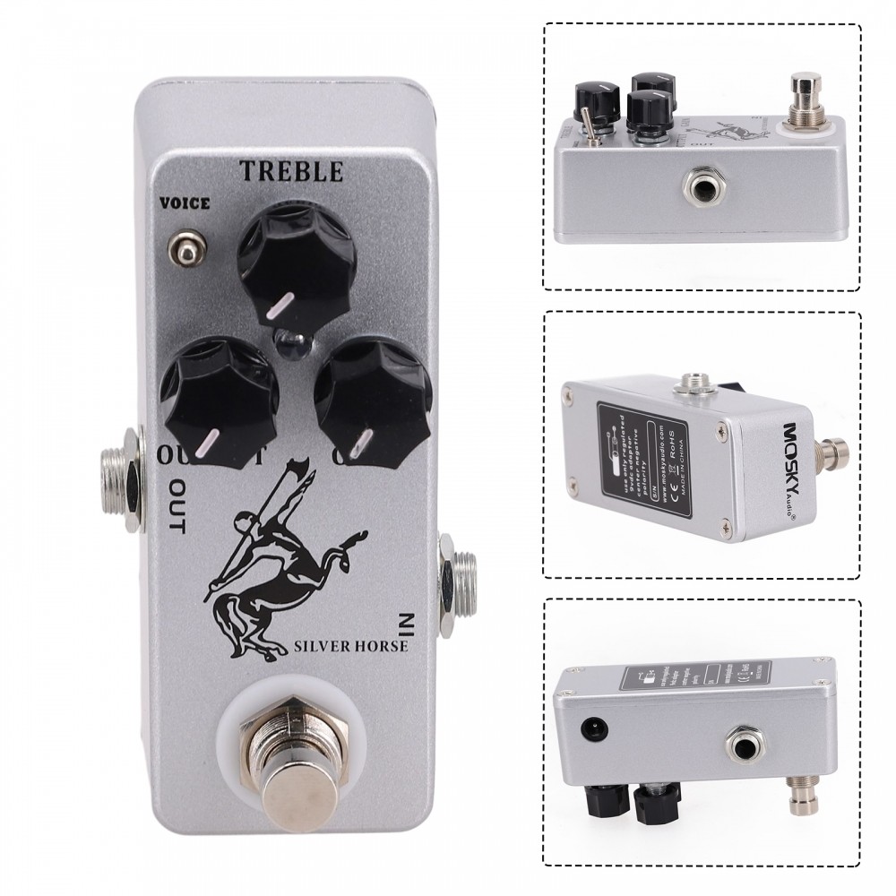 Effect Pedal Bypass Effect GAIN Guitar Horse MOSKY Metal Pedal Shell Silver