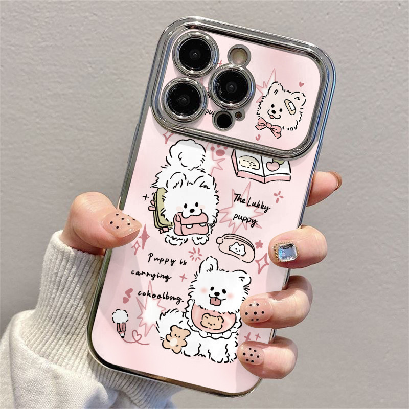 เคสซิลิโคนกันกระแทก ลายน้องหมาสีขาว 2 ตัว เคสสำหรับไอโฟนทุกรุ่น IP7/8P IPX/XS IP11-16 Pro/Pro Max #S