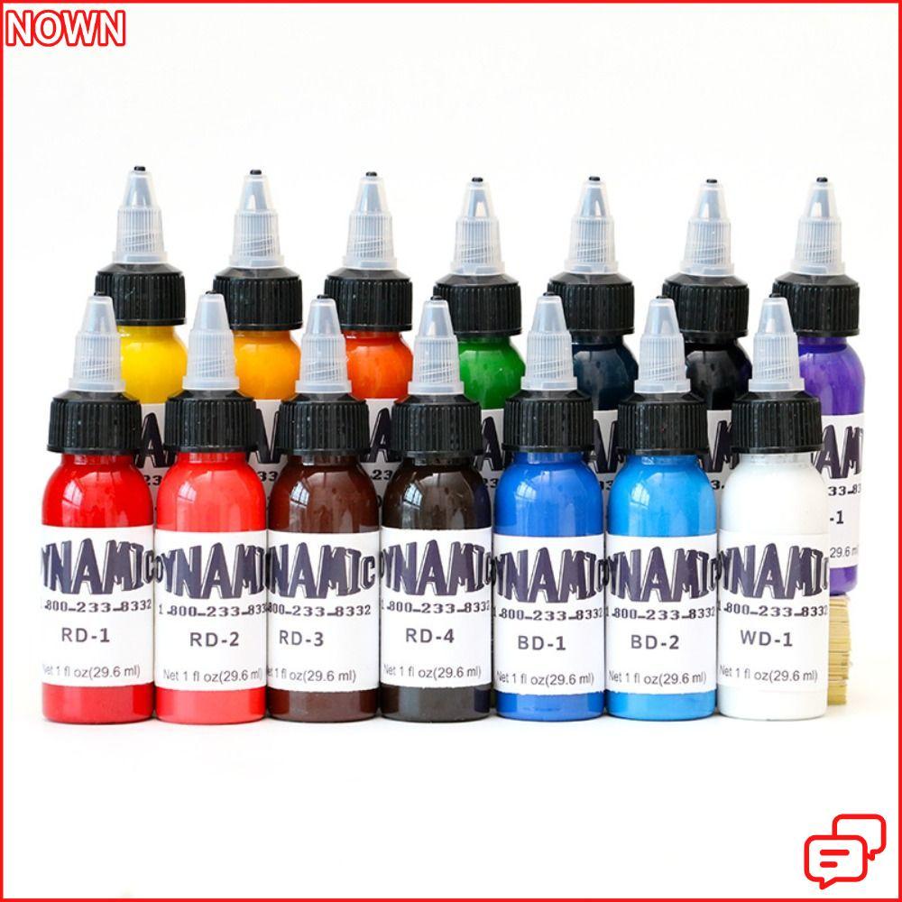 หมึกสัก NOWNICE Tattoo Pigment สีหลากหลาย เช่น สีดำ ส้ม สีม่วง สีชมพู สีแดง สีเขียว สีขาว และสีฟ้า