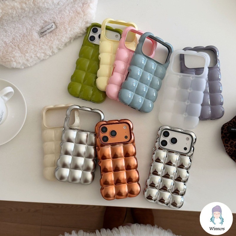 สีลูกกวาด Dopamine Air Cushion Puff Iphone Case เข้ากันได้กับ iPhone 16 15 14 Pro Max 11 13 Pro Max 17 Pro Max Block Shape หลากสี Soft TPU ฝาหลังโทรศัพท์มือถือ