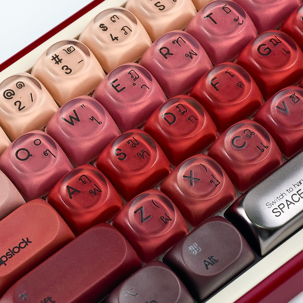 MAIMOOO ลิปสติก Keycap HOA โปรไฟล์ 132 คีย์ PBT PC Double Shot Dye Sublimation รอบสีแดง Gradient Jel