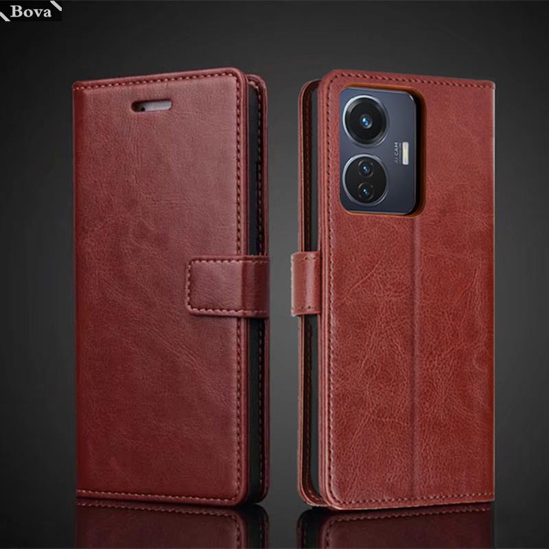 Vivo T1 44W ผู้ถือบัตร Pu หนังสําหรับ Vivo T1 4G Global 6.44 "ฝาครอบ Retro กระเป๋าสตางค์กรณีธุรกิจ F