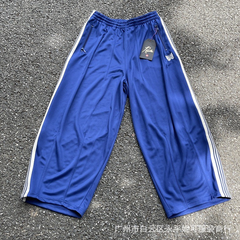 OKQX NEEDLES TRACK 25s Royal Blue Butterfly เย็บปักถักร้อย MD รุ่นกว้าง Bloomers กางเกงขากว้างกางเกง