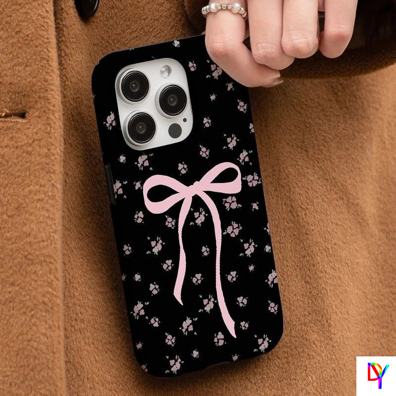 ดอกไม้โบว์ 2-in-1 Double-Layer Anti-Drop Case สําหรับ iPhone 17/16 Pro Max/15/14/13 Pro Max/Xs Max/7/8 Plus - ฝาครอบกันกระแทกสีดํา