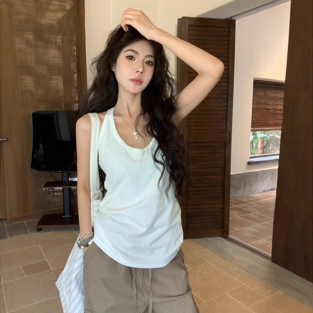 อเมริกันสาวร้อน U-คอ Halterneck เสื้อกั๊ก 2025 ฤดูร้อนหลวม Slimmer ดู Halter แขนกุด 25.11.14