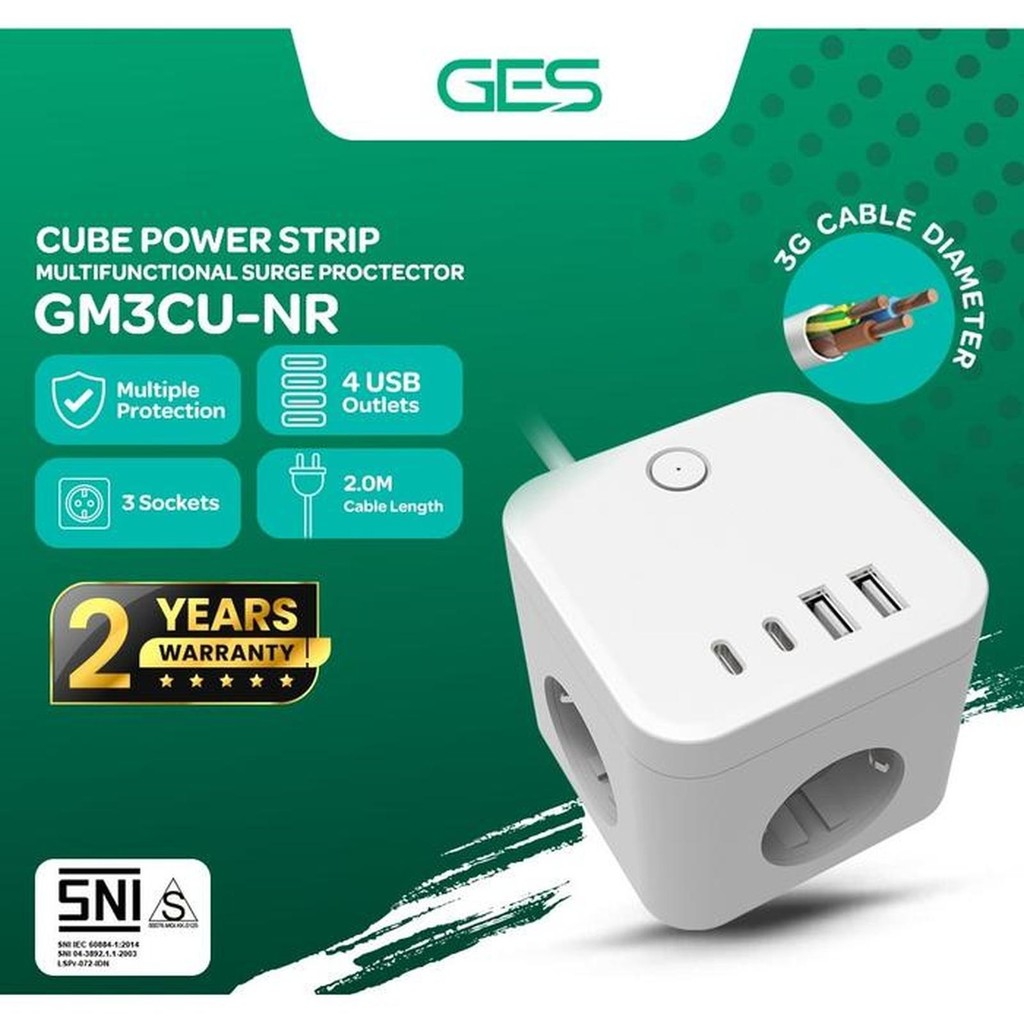 GES GM3CU NR SURGE PROTECTOR 3 OUTLET 4 PORT USB