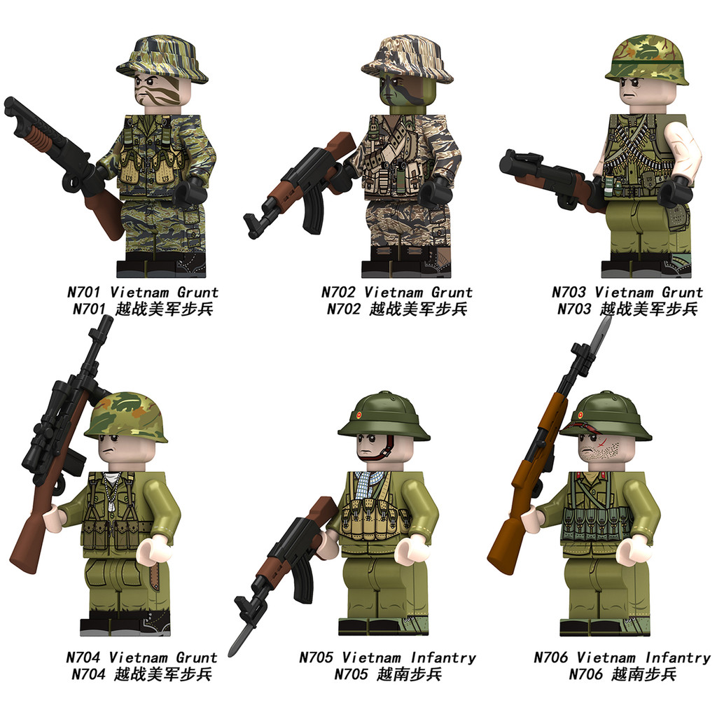 เหมาะสําหรับ Military Wars Vietnam Wars Us Army ทหารทหารประกอบอาคารบล็อก Minifigures ของเล่น N701-70