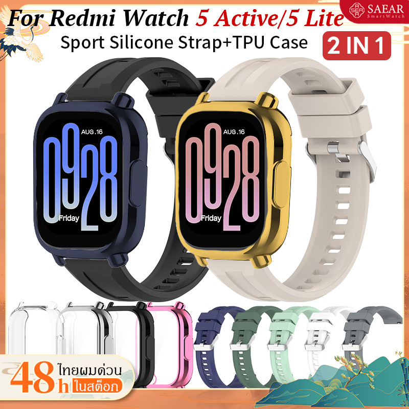 2 IN 1สายเคเบิล + กรณี Redmi Watch 5 Active/5 Lite สายรัดข้อมือยางสายเคเบิล TPU กรณีกันชน for Xiaomi Redmi Watch 5 Lite