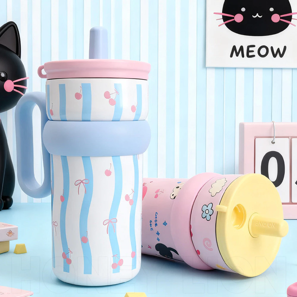 HoneyLion กระติกน้ำเครื่องดูดฝุ่น540ml เก็บความเย็น 12ชม. กันรั่ว 360° - สแตนเลส 316 2 วิธีดื่ม มี charm แมวน่ารัก ใช้ในรถ thumbnail 3