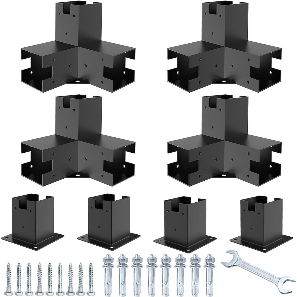 วงเล็บ Pergola วงเล็บมุมขวา DIY วงเล็บไม้ยกระดับ 4 ชิ้นเหมาะสําหรับจริง 3.5 X3.5 นิ้วรหัสมุม HGIA