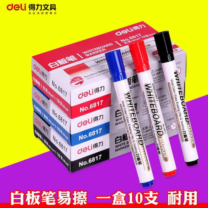 เดลี่ 6817 ปากกาไวท์บอร์ดสีดําสีแดงสีฟ้าปากกามาร์กเกอร์ลบได้ไวท์บอร์ดทุ่มเทปากกาลบได้สํานักงานขายส่ง