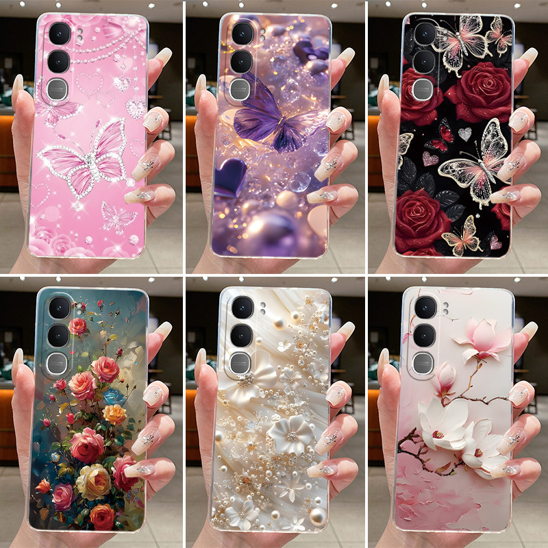 สําหรับVivo Y21d 2025 นุ่มสําหรับVivo Y21d Y 21d VivoY21d 4G 5G Clear Jellyกรณีหรูหราแฟชั่นผีเสื้อดอ