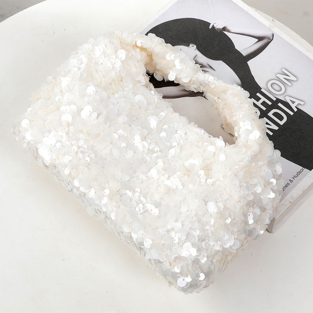 กระเป๋าถือ MELODG Hobo กระเป๋าทรงถังใบเล็กสีขาวกระเป๋าคลัทช์ตอนเย็นเลื่อมเงาประณีตผู้หญิง - รูปที่ 3