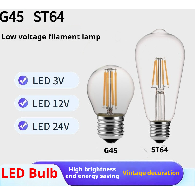 [3V/12V/24V หลอดไฟแรงดันต่ํา] Edison E27 Screw G45 ST58 ST64 Filament หลอดไฟ led