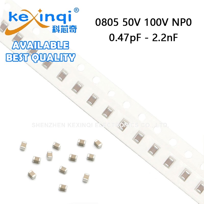 (20 ชิ้น) 0805 SMD 50V 100V NP0 ตัวเก็บประจุ 0.47pF 1pF 1.8pF 2.7pF 3.3pF 6.8pF 10pF 22pF 33pF 47pF 